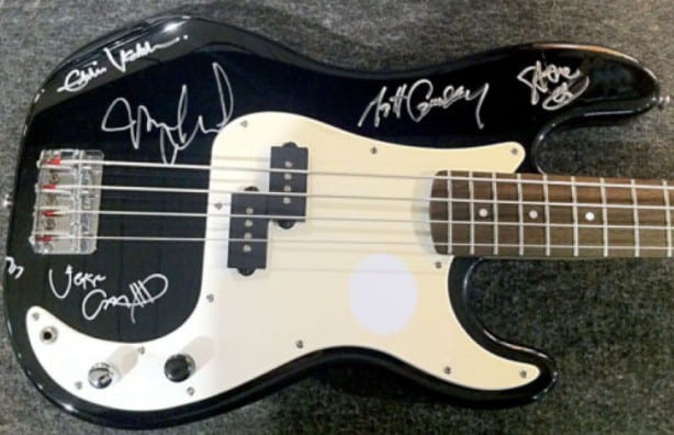  Pearl Jam Autographed Fender Squier Bass w/ Soft Road Case