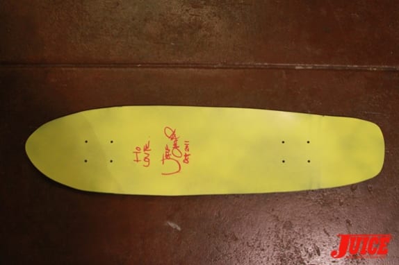 Jeff Ament custom skateboard signed for Jeff Ho. Photo: Dan Levy