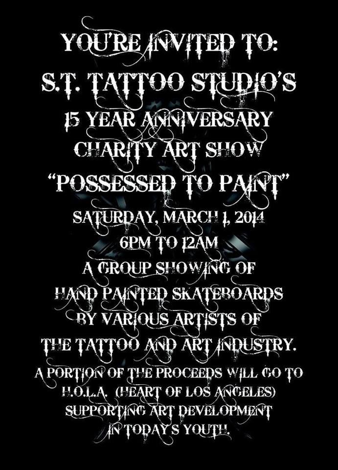 S.T. Tattoo Studios 15 Year Anniversary Charity Art Show