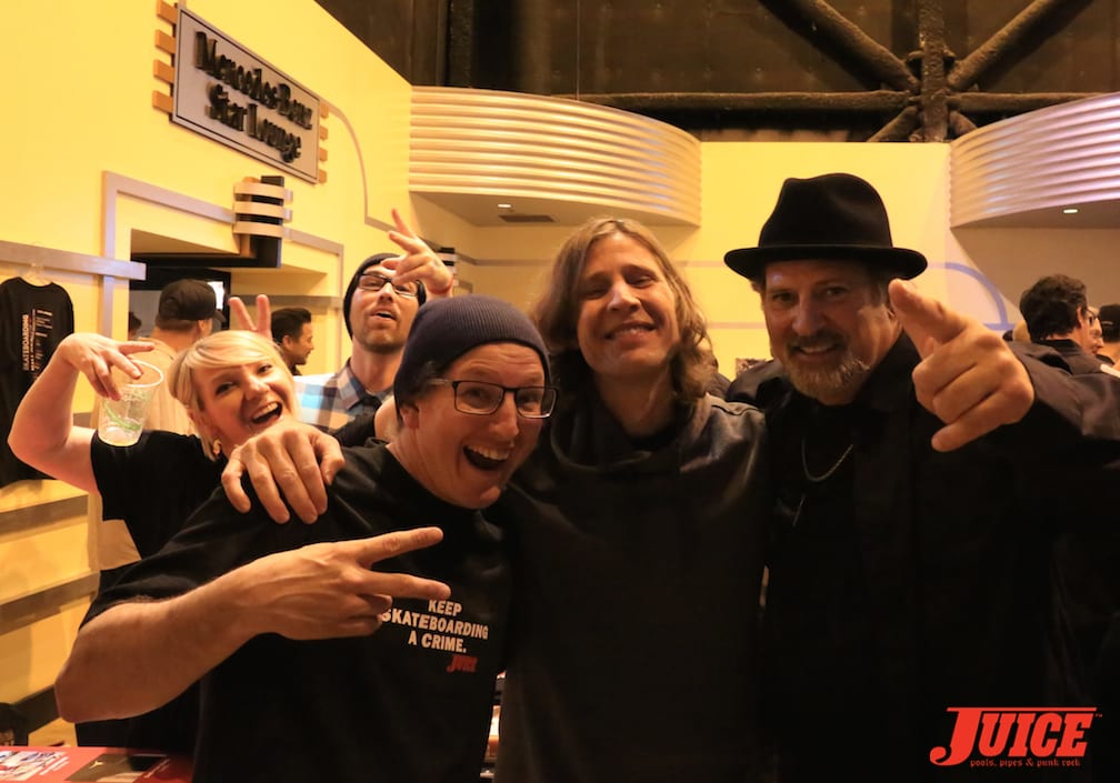 Dan Levy, Rodney Mullen and Dave Duncan with photo bomb by Hailey Villa. Photo by Shark Dog