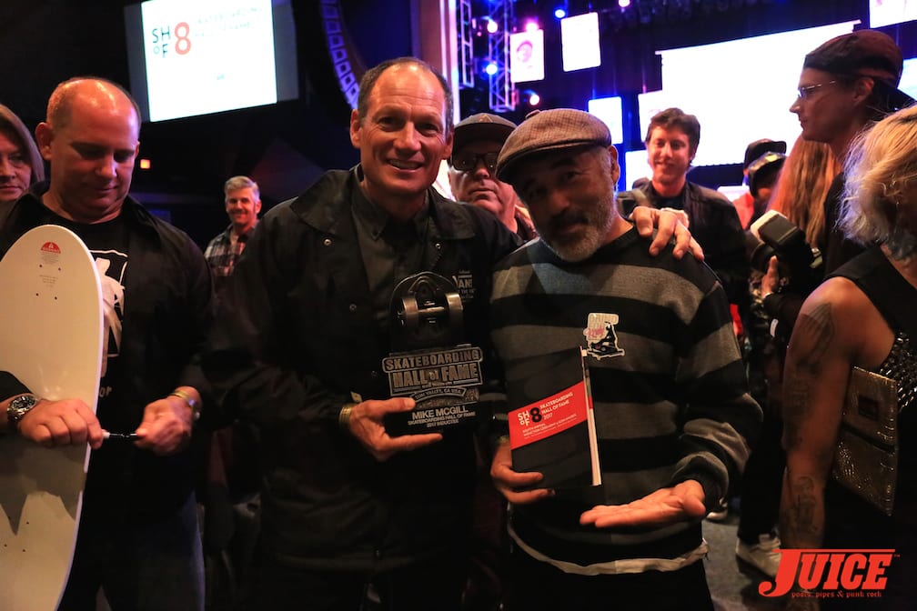 Mike McGill and Steve Caballero. Photo bomb by J Grant Brittain. Congrats McGill! Photo by Dan Levy © Juice Magazine