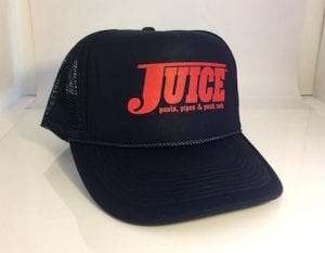 Juice Magazine Pools Pipes and Punk Rock Trucker Hat Blue with Red Logo