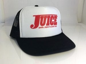 Juice Magazine Pools Pipes and Punk Rock Trucker Hat White with Red Logo