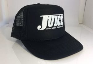 Juice Magazine Pools Pipes and Punk Rock Trucker Hat White Lightning Black with White Logo