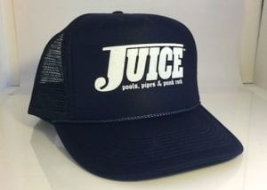 Juice Magazine Pools Pipes and Punk Rock Trucker Hat Blue Lightning Blue with White Logo