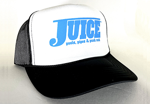 Juice Pools Pipes and Punk Rock Trucker Hat White with Blue Logo