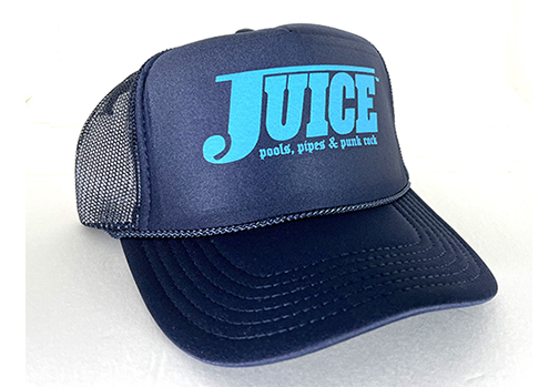 Juice Pools Pipes and Punk Rock Trucker Hat Navy with Blue Logo