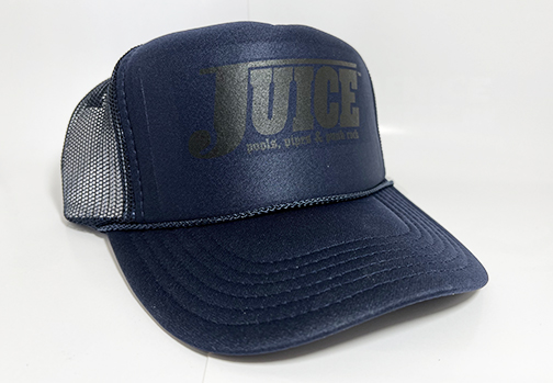 Juice Pools Pipes and Punk Rock Trucker Hat Navy with Black Logo
