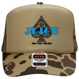 Juice Aces Blue And Black Logo Trucker Hat Camo Brown