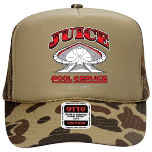 Juice Red Pool Service Trucker Hat Camo Brown